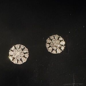 Elegant Diamond & Silver Floral Stud Earrings